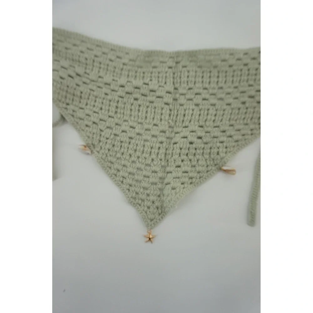 Crochet Hair Bandana Nautical Coastal Mermaidcore Shell Starfish Sage Green OS